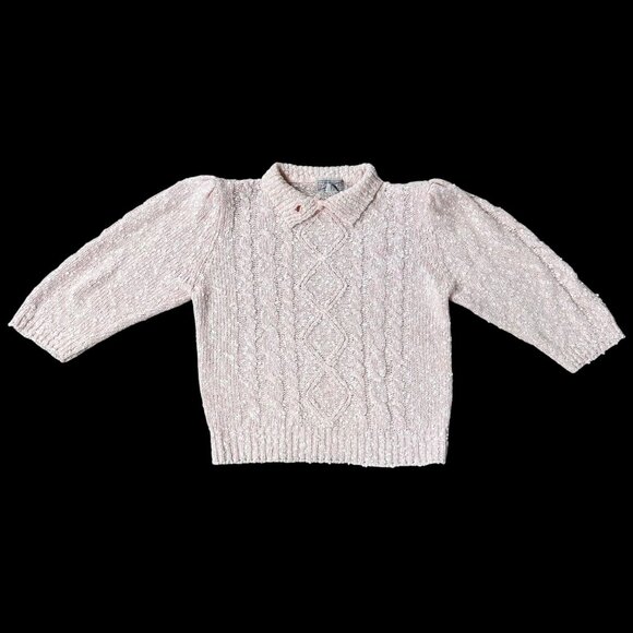 Vintage Pink Knit Sweater Large 1980s Spice Of Life Hong Kong Acrylic 3/4 Sleeve - Picture 2 of 6